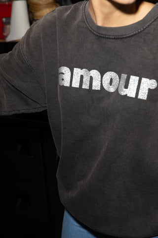 Sweatshirt délavé Amour glitter glitter manches longues