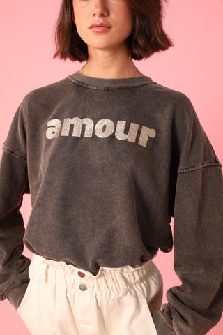 Sweatshirt délavé Amour glitter glitter manches longues