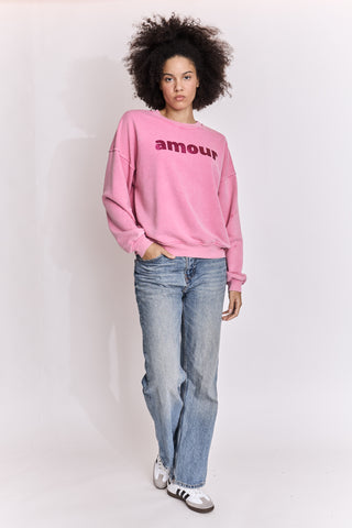 Sweatshirt délavé Amour glitter glitter manches longues