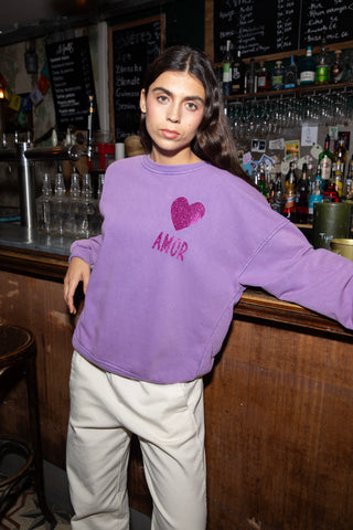 Sweatshirt délavé Amor glitter manches longues