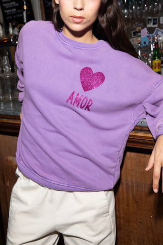 Sweatshirt délavé Amor glitter manches longues