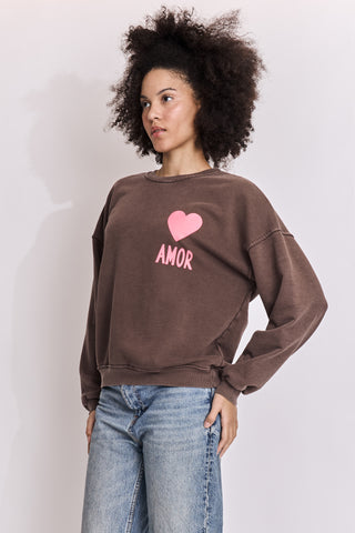 Sweatshirt délavé Amor manches longues