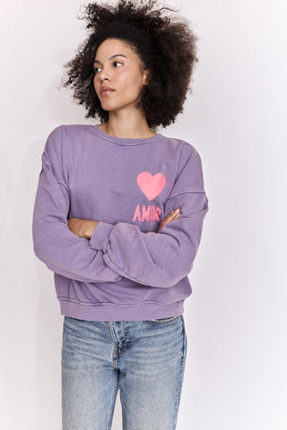 Sweatshirt délavé Amor manches longues