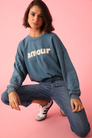 Sweatshirt délavé Amour manches longues