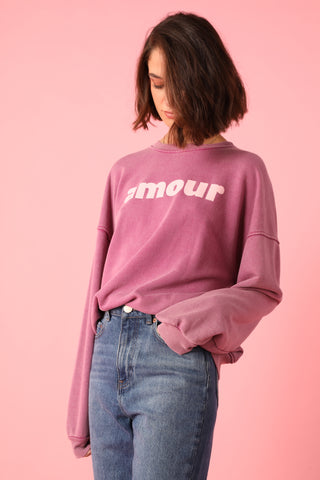 Sweatshirt délavé Amour manches longues