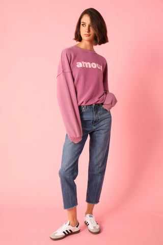 Sweatshirt délavé Amour manches longues