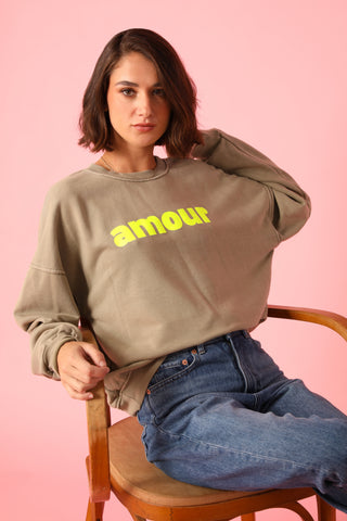 Sweatshirt délavé Amour manches longues