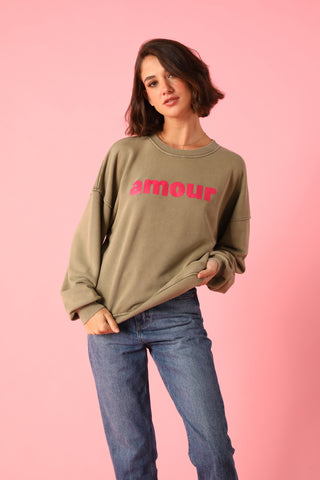 Sweatshirt délavé Amour manches longues