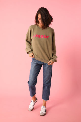 Sweatshirt délavé Amour manches longues