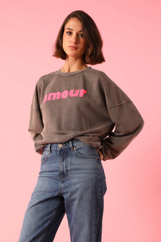 Sweatshirt délavé Amour manches longues