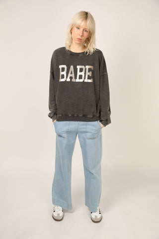 Sweatshirt délavé Babe glitter manches longues
