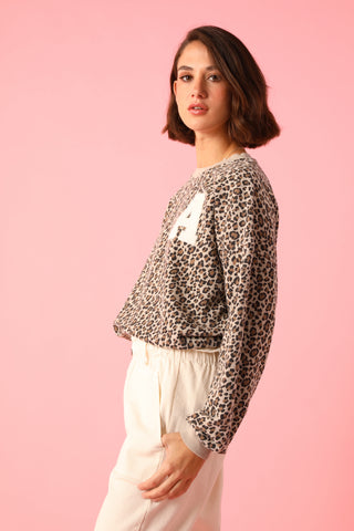 Sweatshirt délavé Léopard manches longues