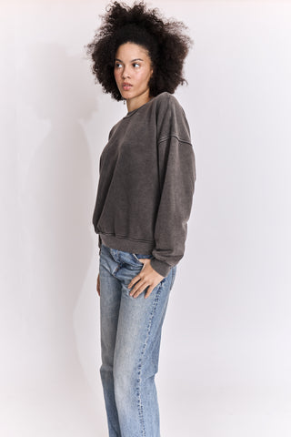 Sweatshirt uni délavé manches longues