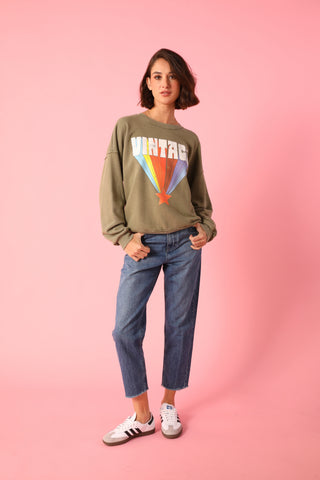 Sweatshirt délavé Vintage manches longues