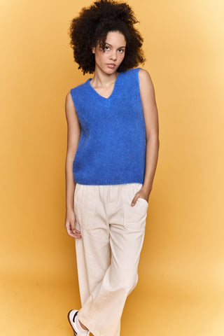 Pull col V sans manche en Kid Mohair