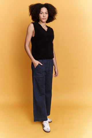 Pull col V sans manche en Kid Mohair