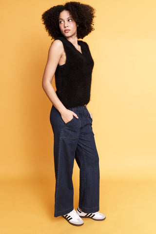 Pull col V sans manche en Kid Mohair