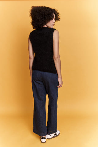 Pull col V sans manche en Kid Mohair