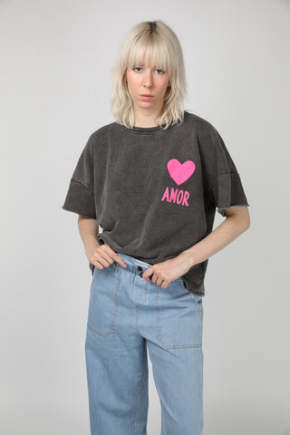 Sweatshirt délavé Amor manches courtes