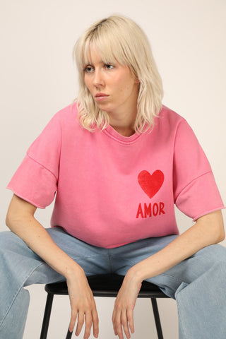 Sweatshirt délavé Amor manches courtes