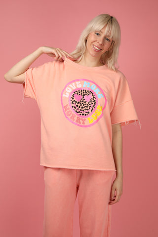 Sweatshirt délavé Love More Worry Less manches courtes