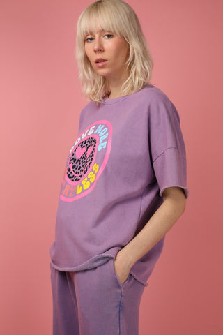Sweatshirt délavé Love More Worry Less manches courtes