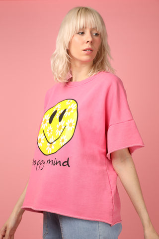Sweatshirt délavé Smiley manches courtes