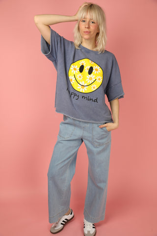 Sweatshirt délavé Smiley manches courtes