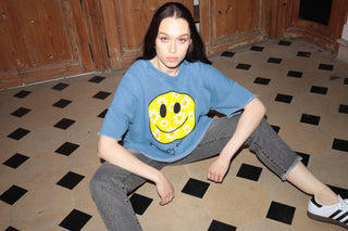 Sweatshirt délavé Smiley manches courtes