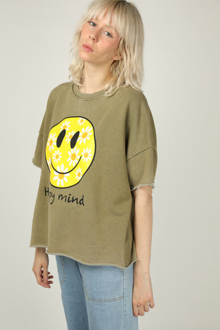 Sweatshirt délavé Smiley manches courtes
