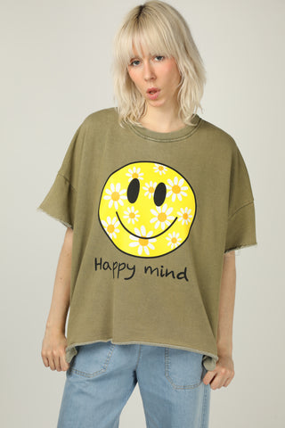 Sweatshirt délavé Smiley manches courtes