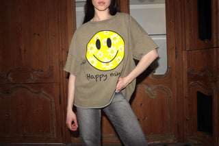 Sweatshirt délavé Smiley manches courtes