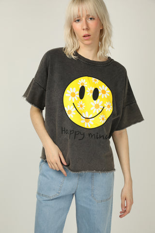Sweatshirt délavé Smiley manches courtes