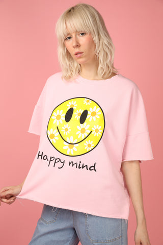 Sweatshirt délavé Smiley manches courtes
