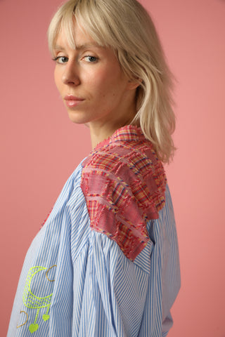 Chemise patchwork rayée brodée