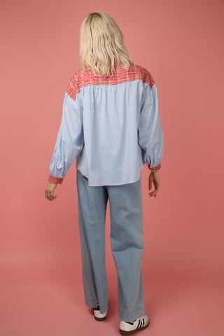 Chemise patchwork rayée brodée