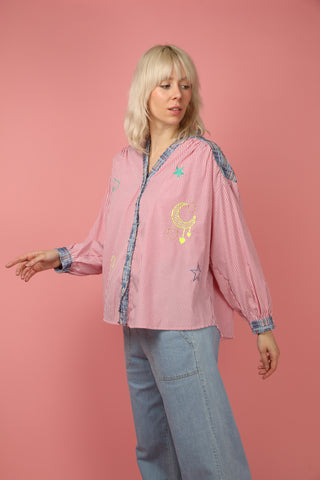 Chemise patchwork rayée brodée