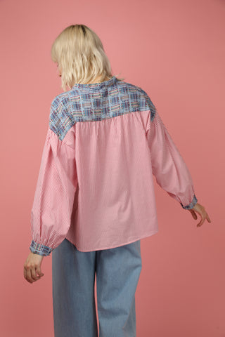 Chemise patchwork rayée brodée
