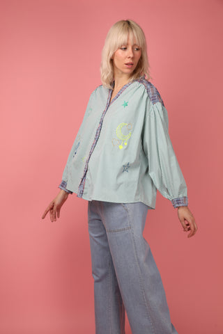 Chemise patchwork rayée brodée
