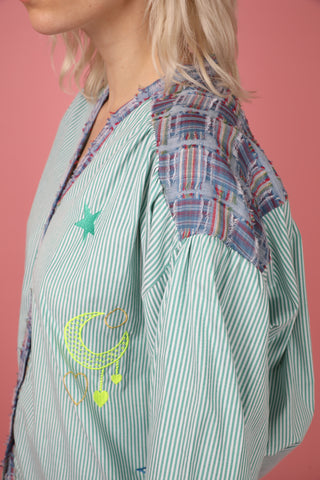 Chemise patchwork rayée brodée