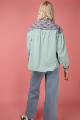 Chemise patchwork rayée brodée