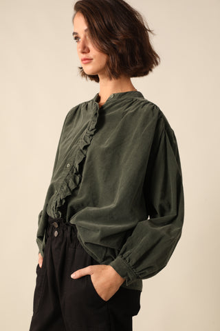 Chemise à volant en velours fin