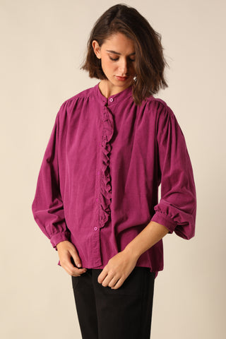 Chemise à volant en velours fin