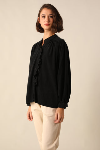 Chemise à volant en velours fin