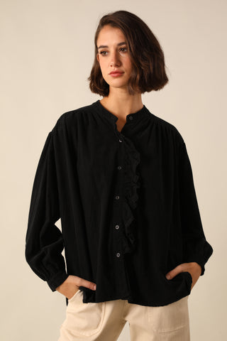 Chemise à volant en velours fin