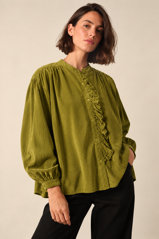 Chemise à volant en velours fin