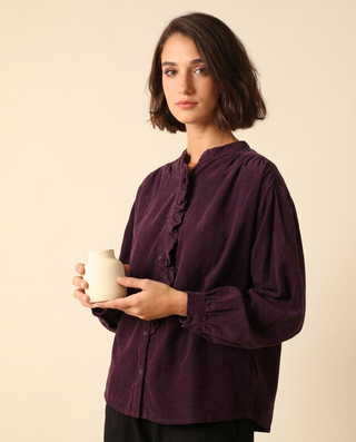 Chemise à volant en velours fin