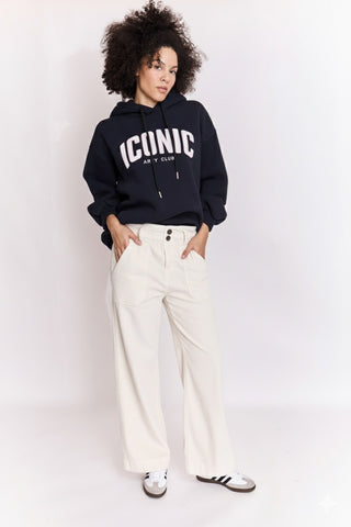 Pantalon wide leg en velours taille élastiquée