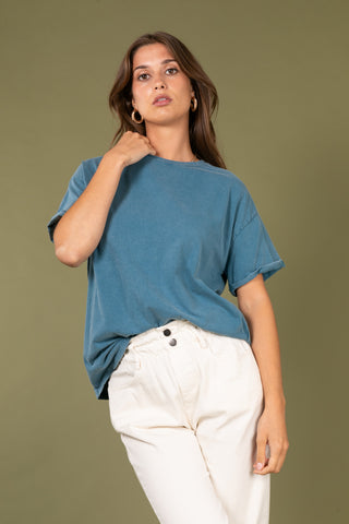 T-shirt uni en coton délavé