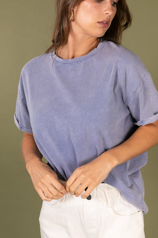 T-shirt uni en coton délavé